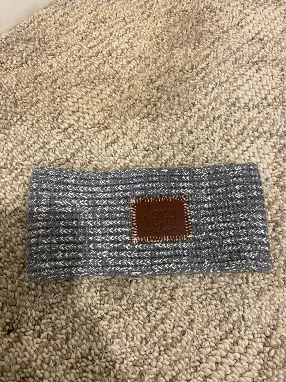 Love Your Melon Blue & White Knit Headband with Leather Patch